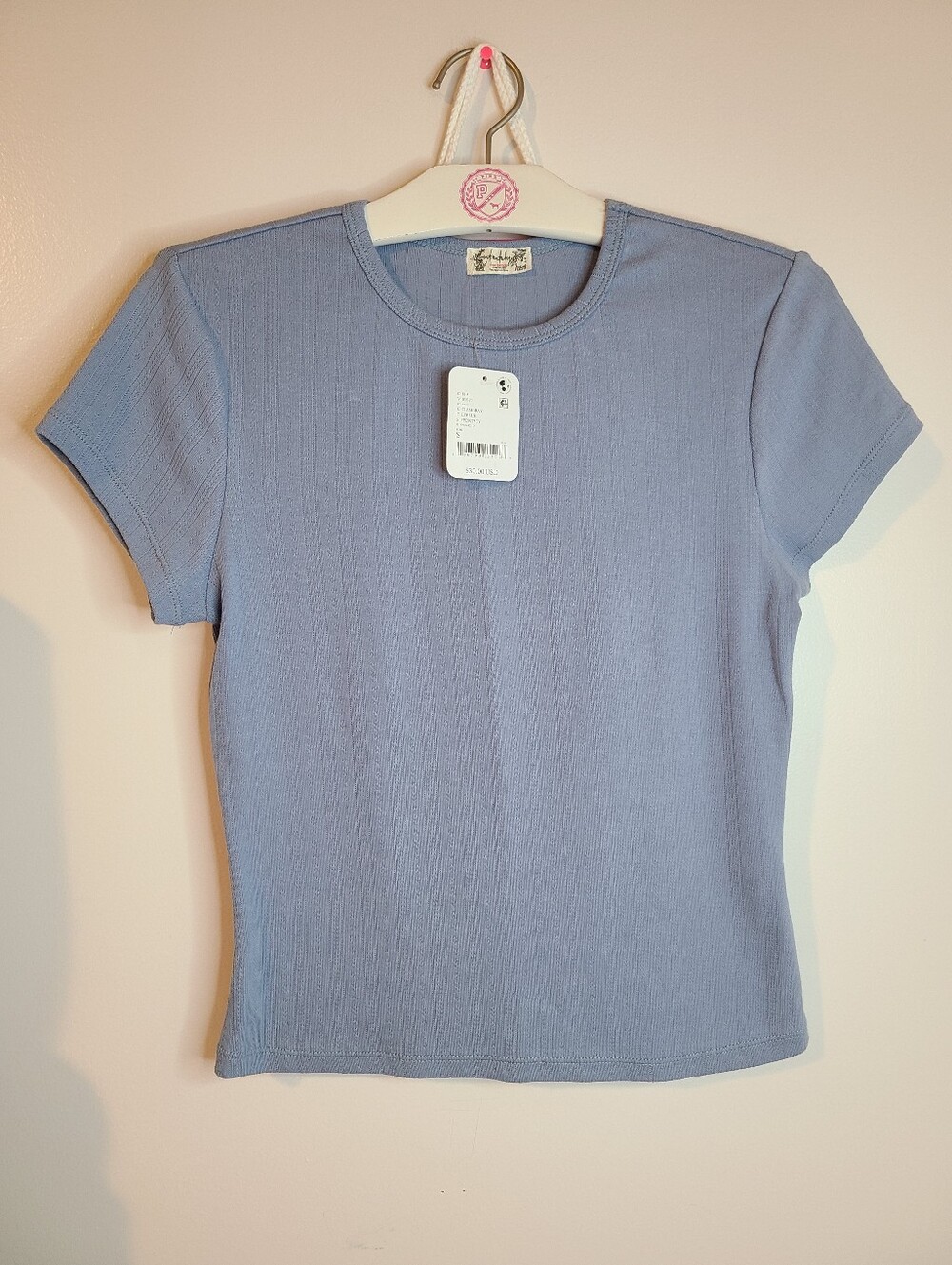 Free People Perfect Pointelle Baby Tee Size Sm Light Blue Chambray NWT - Picture 4 of 7